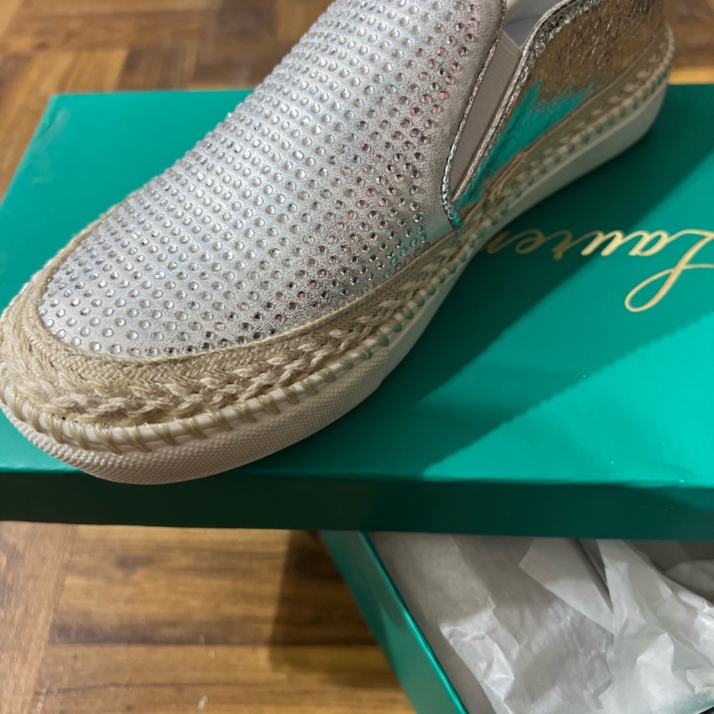 Lauren Lorraine Silver Espadrille Slip-Ons